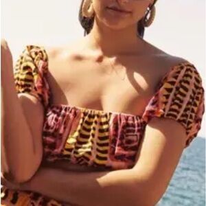 João Inceri Anthropologie Puff Sleeve Crop Top Women’s Multi Color Small